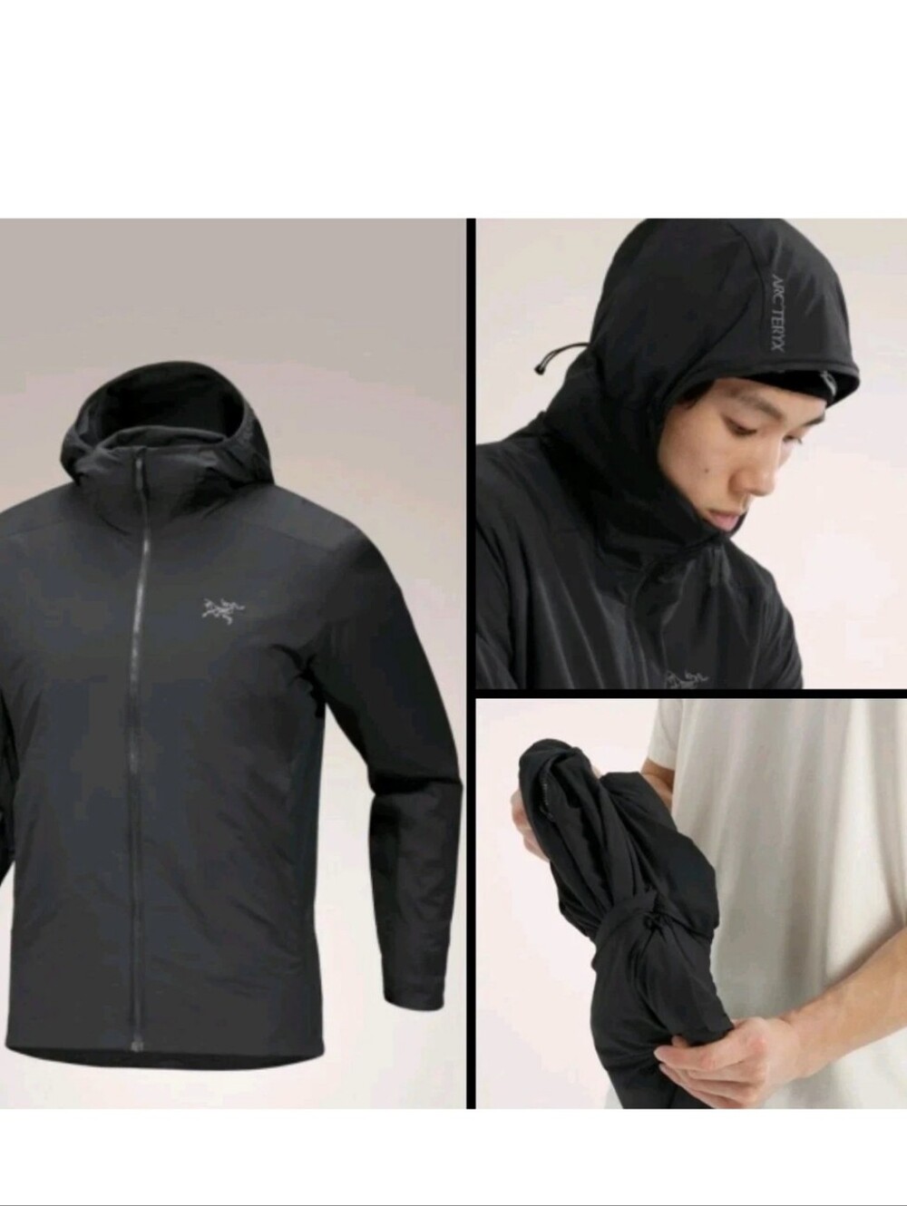 Arc'teryx Men's Black Atom SL Hoody Full Zip Packable Jacket! Size L